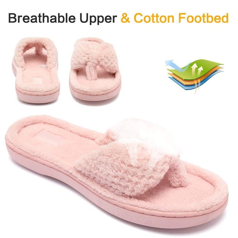 CIOR Women's Cozy Memory Foam Spa Thong Flip Flops House Indoor Slippers Plush Gridding Velvet Lining Clog Style-U1MTW017-02-Pink-40-41 - Image 4